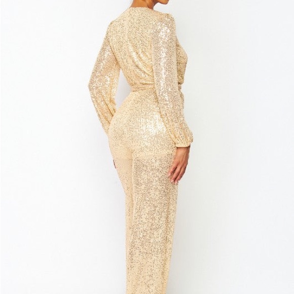 Radiant Gold Sequin Jumpsuit-LAST ONE - Picture 5 of 5